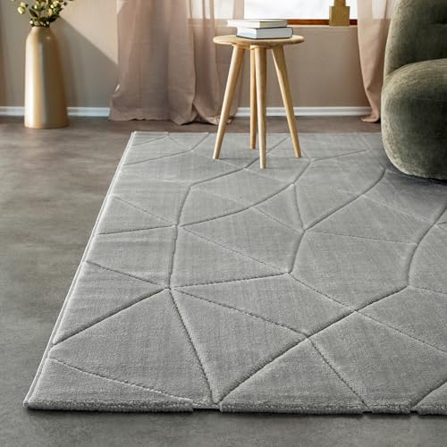 Wecon Home Unplugged gewebter Kurzflorteppich, 160 x 230 cm, grau | moderner Teppich mit weicher Haptik & geometrischem Linienrelief, OEKO-TEX® zertifiziert