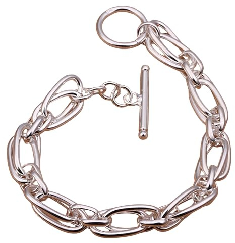Unified Jewellery Pulsera de plata de ley 925 con cadena de doble eslabón para mujer, elegante y moderna pulsera de plata con cierre de palanca seguro 445
