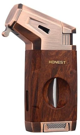 Mechero para puros con cortador, encendedor de puros, llama de gas recargable, con depósito grande y ventana, resistente al viento, listo para regalo, sin gas