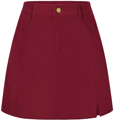 Belle Poque Gonne in velluto a coste, a vita alta, svasate con tasche da donna, bordeaux, XXL
