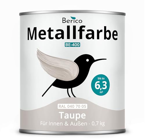 Berico Metallfarbe - Taupe/Greige - 0,7 Kg - 4in1 Premium Metallschutzlack - Direkt auf Rost - Für Stahl, Zink, Aluminium, Kupfer und Eisen