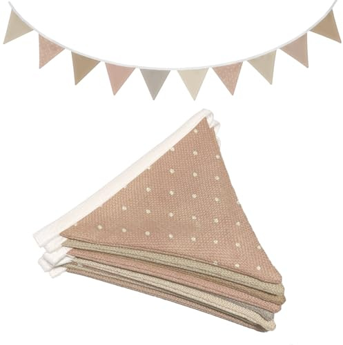Wheatwin Girls Room Decor, Pink Boho Pennant Banner Flags, Nursery Baby Girls Boys Canvas Linen Garland Triangle Banners 5.5Ft, Toddler Room Decor for Kids Bed Baby Shower Birthday Party