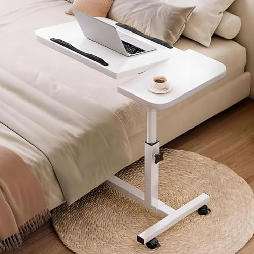 Höhenverstellbarer Roll-Laptoptisch – Tragbarer mobiler Nachttisch mit neigbaren Tabletts, vielseitiger Computerwagen für Gaming, Studium und Heimbüro, weißer Rollarbeitsplatz für einfache Mobilität
