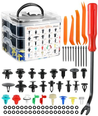 Set da 925 Pezzi Rivetti in Plastica per Auto – Clip di Fissaggio Universali e Viti in Plastica per Pannelli Porta, con Kit Smontaggio Plastiche Auto, Fascette e Attrezzi Officina Meccanica Auto