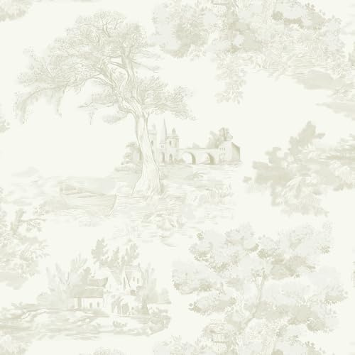 Yomshi Peel and Stick Wallpaper Tree, Boat and Houses Vinyl Wallpaper 44 x 300 cm Boho Sticky Back Wall Paper Roll for Table Drawer Living Room Bedroom Textured Waterproof Easy to Install