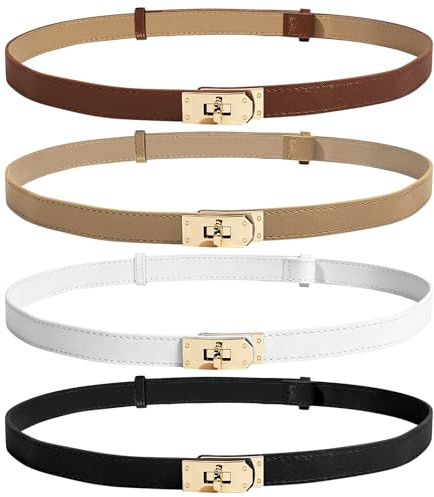 Scettar 4er-Set Damengürtel, verstellbarer taillengürtel damen mit Goldschnalle, schmaler gürtel damen für Kleider, Jeans und Hosen, Farben: Karamell, Khaki, Schwarz, Weiß