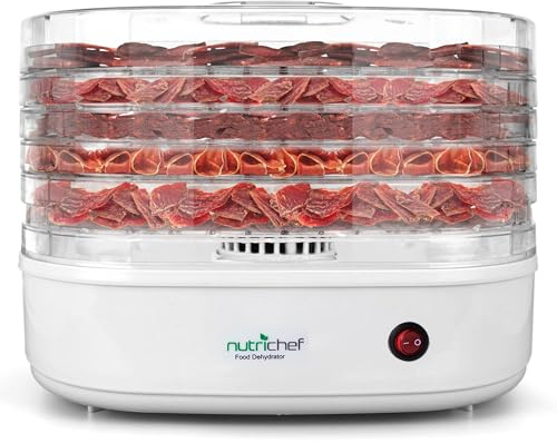 NutriChef Food Dehydrator, 5 Tray Fruit Veg Meat Dryer, Jerky & Biltong | Simple One-Switch Operation | Factory-Set Drying Temperature | Ideal For Herbs, Snacks & Homemade Treats | Multi-Tier Design