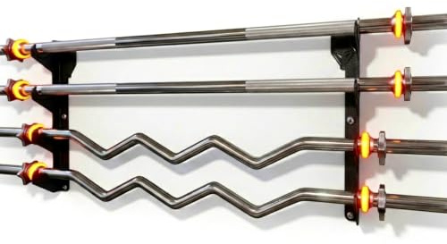 Legierter Stahl Horizontale Wandhalterung für Langhanteln mit Schutzschicht | 4 Stangen | S235JR Stahl 3 mm | Bis 150 kg | Hantelhalter Wand | Heimgym Organizer | HORIZONTE