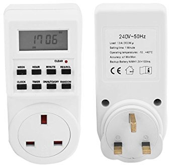 sourcing map Digital Timer Plug Switch 12/24 Hour 7 Day Socket Programble LCD Plug-In Electronic Timer Switch Socket Wall Plug Home Security (1 Pack)