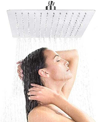 GOTOTOP Duschkopf Regendusche, Regenbrause Brausekopf 16 Zoll Kopfbrause Duschbrause Regendusche Duschkopf Brausekopf aus 304 Edelstahl Chrom 40x40 cm