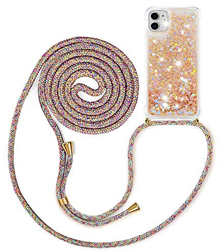 MXKOCO Skärmskydd Fodral för iPhone 11 Mobilskal Glitter Glittrig Kristallfodral/Telefonpåse med Axelremsväskor Fodral med halsband/band Mobilsladd med Skyddskåpa Snygg Kedja med Skyddsfodral