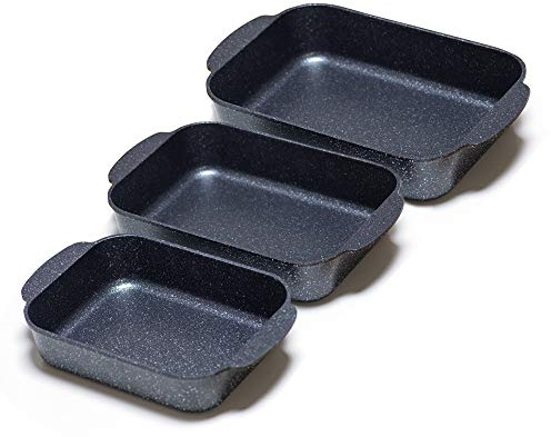 S·KITCHN Set of 3 Nonstick Roasting Pan Baking Dishes for Lasagna, Casserole and Bread Baking Pan, Large & Deep Lasagna Pan with Handles