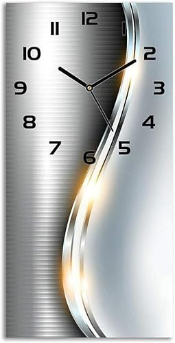 tulup Glas Wanduhr 30x60 cm Wandkunst Moderne Dekoration Küche Schlafzimmer Wohnzimmer Still - Silberne Welle
