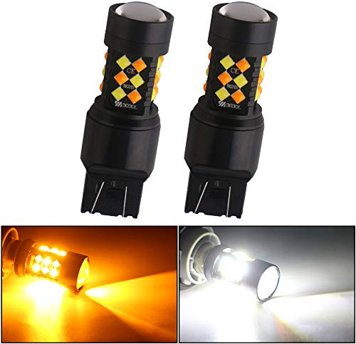 Qasim 2PCS 7443 W21 / 5W 3030 LED DC12V Lampes de Voiture Switchback Blanc et Ambre Voiture Bicolore LED Tournez la lumière Feux de Jour