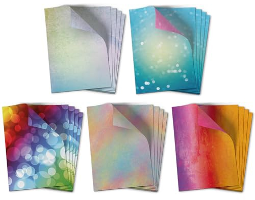 Bastelpapier A4 | Motivpapier Set 50 Blatt | Bunter Regenbogen Mix 5 Farben | beidseitig bedrucktes Briefpapier | Buntes Deign Papier | DIY | Kita | Schule | Kinder | Basteln | 90 g/m²