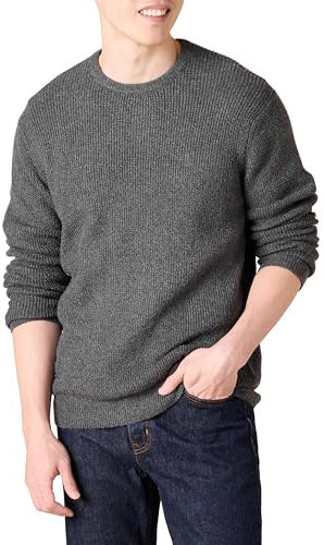 Amazon Essentials Men's Long-Sleeve Soft Touch Waffle Stitch Crewneck Sweater, Charcoal Heather, X-Large