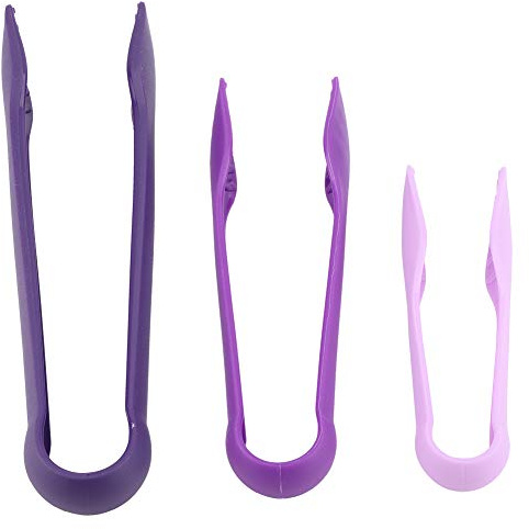 Garosa 3pcs Kitchen Small Tongs, Plastic 3 Sizes of 6in 8in 10in Serving Tongs Bakery Food Clamps for Cooking Oven Baking Holding Bacon Muffin Bagel Bread(Purple)