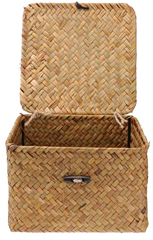 Alipis Caja De Almacenaje De Mimbre Cuadrada Con Tapa Organizador Grande Para Té E Infusiones Cesta Tejida Para Hogar Y Decoración De Mesa