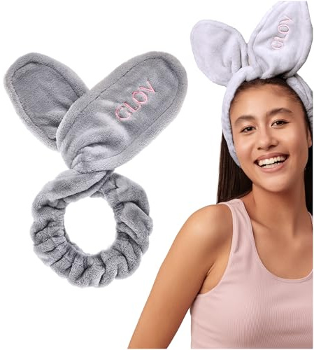 Glov Haarband Grau - Breites Kosmetik Haarband für Gesicht Waschen Skincare Headband zum Abschminken Süßes Bunny Design Ideal für Sport und Alltag Bequem und Stylisch