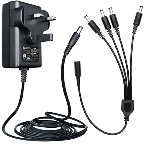 ANLINK 12V 2A 1.8M Power Supply Adapter, AC 100-240V to DC 12V 2A (2000mA) & 4-Way DC Power Splitter Cable for CCTV Security Camera/DVR/NVR/LED Strip Lights and More, UKCA Certified
