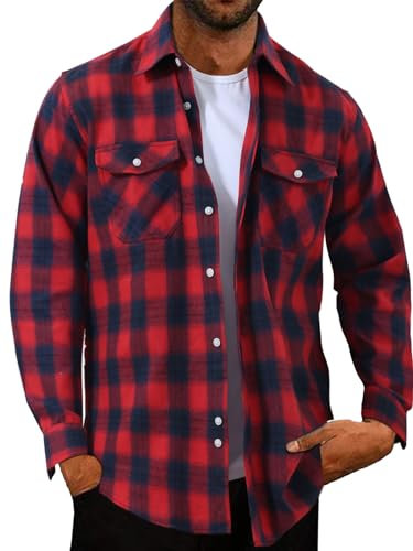 Halfword Carreaux Chemise Flanelle Homme Coton Manches Longues Boutons Chaude Casual