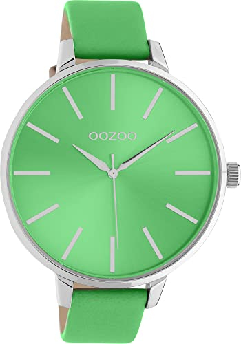 Oozoo Vintage Damen Uhr - Silber Armbanduhr Damen mit 16mm Lederarmband Rauchgrün - Analog Damenuhr in rund C10983.