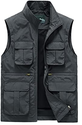 Btmpmcs herr utomhus Gilet snabbtorkande fiskeväst flera fickor last användbarhet safari väst jakt vandring ärmlös jacka andningsbar fotografi topp, A-mörkgrå, XL