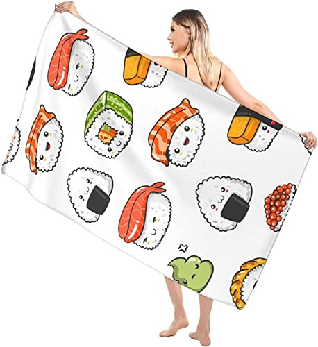 KATATI Sushi Strandtuch Groß 100x200 cm, Weich Schnell Trocknen Microfaser Handtücher, 3D Strandhandtuch Sushi Badetuch Strandlaken Handtuch, Herren Frauen Badetücher