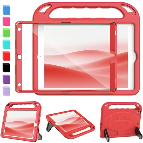 SINSO Case for iPad 9th 8th 7th Gen 2021/2020/2019 10.2 Inch, Red | Built-in Screen Protector, Shockproof Kids ipad Cover, Lightweight Protective Case, Protable Handle, Sturdy Stand