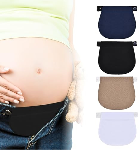 xianynow 4 Stück verstellbare Taillen-Jeansverlängerungen Schwangere Hosenverlängerung Stretch-Bundverlängerung für Umstandshosen (Schwarz, Blau, Khaki, Weiß)