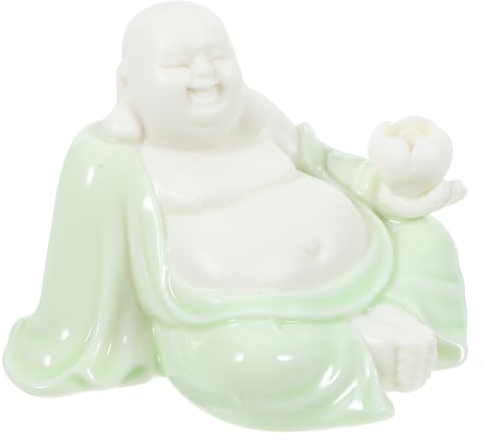 Kichvoe Buddha-Statue Feng Shui Buddha-Statue Kleine Keramik Weiß Lachende Buddha-Statue Liegende Buddha-Figur Kunsthandwerk Maitreya-Buddha-Ornament Tischdekoration