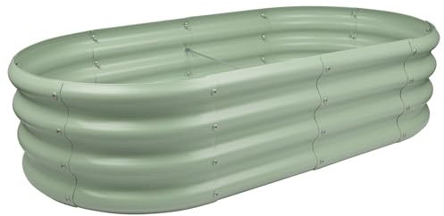 Harbour Housewares Raised Garden Bed - Green - 120 x 60cm - Rounded - Bottomless Metal Raised Bed Galvanised Steel Planter Box for Growing Outdoor Plants, Vegetables, Flowers and Herbs