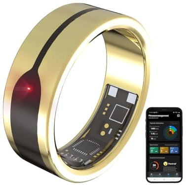 Newgen Medicals Fitnessringe: Fitnesstracker-Ring, Herzfrequenz- & SpO2-Anzeige, 2mm, Gold, Gr. 68 (Smart-Ring mit SOS-Funktion, Pulsmesser, Fernbedienung)