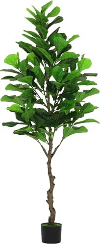 VIAGDO Árbol artificial de higuera de hoja de violín de 7 pies de alto, 122 hojas de violín decorativas, árbol de seda de higuera falsa en maceta, árbol artificial para el hogar, oficina, sala de