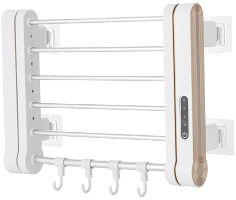 COUCHO Mini Scaldasalviette Elettrico, Portasciugamani Riscaldato in Alluminio, Portasciugamani Riscaldato a Parete con Luce LED, Porta Asciugamani Pieghevole con Rotazione di 90 Gradi, Appendiabiti