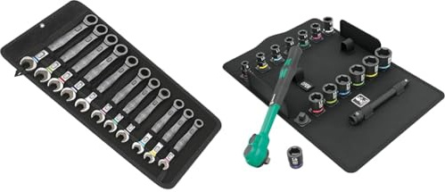 Wera 05020013001 6000 Joker 11 Set 1, Maul-Ringratschenschlüssel-Satz, metrisch, 11-teilig & 05005530001 8100 SB 12 Zyklop Comfort Knarrensatz, Umschalthebel, 3/8-Antrieb, metrisch, 16-teilig