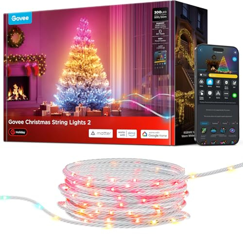 Govee RGBWIC Luces Navideñas 30m, 300 LEDs Fairy Lights con Shape Mapping y AIGC, Deco de Interior Exterior para Halloween Navidad, 130+ Modos de Escena, Compatibles con Matter, Cables Transparentes