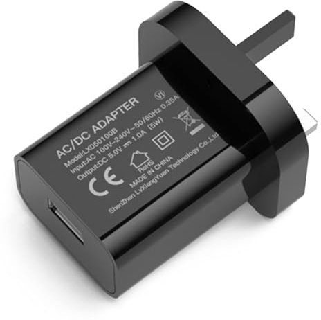 5V 1A 5W Black USB Charger, UK Usb Plug, USB-A Output, 100V-240V Input, for Phone, Tablet, Speakers