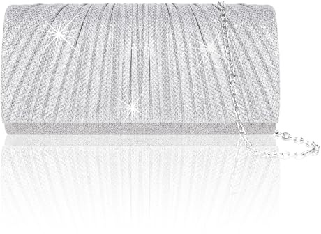 Larcenciel Clutch silver, glitter paljettväska med avtagbar kedja, elegant Envelope handväska, glitter crossbody axelväska axelväska för bröllop fest bankett semester (22 x 5 x 11 cm), silver