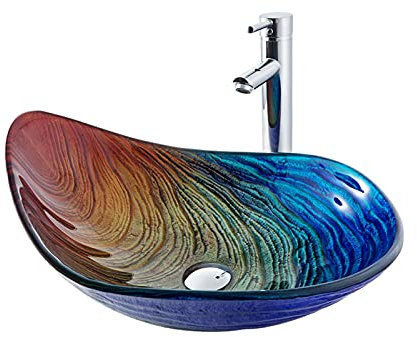 Zhaoj24-05 Lavabo Évier Navire Salle de Bain Trempé Glass Art Bassin Au-Dessus de Compteur Bulletin de Salle de Bain Vanity Suvel Bol avec Robinet Combo Vasque à Poser