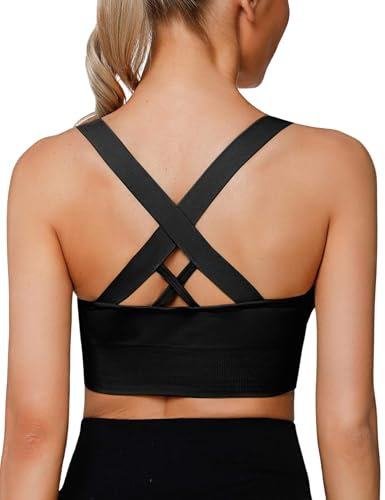 LAJERIN Sport BH Damen Starker Halt Push up Sport Bra Gekreuzt Rücken Gepolstert Sports Bra mit Abnehmbaren Gepolstert für Fitness Lauf Joggen Yoga, Schwarz-M