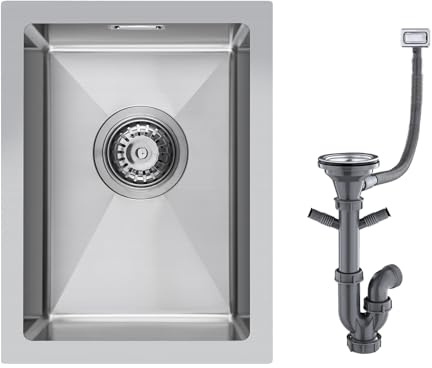 KINKIBOS 304 Stainless Steel Sink 30 x 40 cm, Small Kitchen Sink, Drain Set | Suitable for Inset, Undermount & Flush-mount Installation, 1 Bowl, Brushed