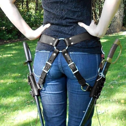 MDFCZXP Leder Doppelsäbel Schwert Scheide Gürtel Mittelalter Krummsäbel Scheide Harness LARP Ritter Accessoire