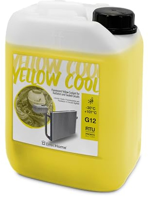 ErrecHome Yellow Cool, Liquido Radiatore Giallo Fluorescente -30°C, antigelo G12 con pacchetto inibitore a base organica OAT, Pronto all’uso, 5 Litri