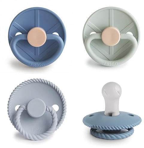 FRIGG Multipack Silikon-Schnuller | 4'er Packung | Hergestellt in Dänemark | Symmetrischer Sauger in Kirschform | (Skyline Serenity, Größe 1 (0-6 Monate))