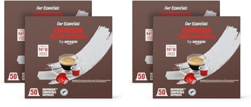 by Amazon Capsules de café expresso compatibles Nespresso, Torréfaction Moyenne, 50 unité, Lot de 4 - Certifié Rainforest Alliance