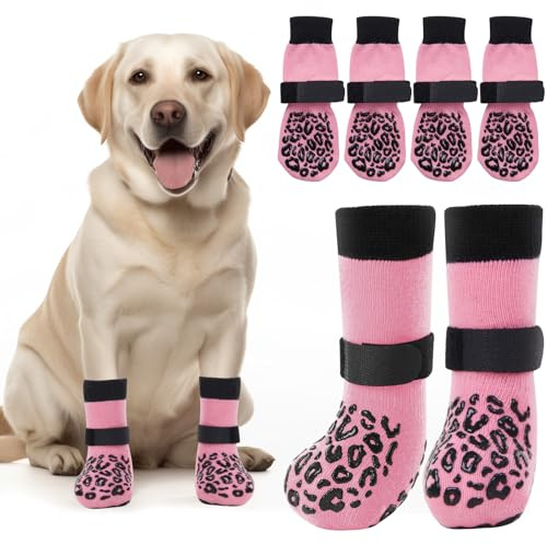 PICK FOR LIFE Hundesocken 2 Paar Anti-Rutsch Socken für Hunde Doppelseitige mit Verstellbaren Riemen für Innenbereich (Rosa, XS)