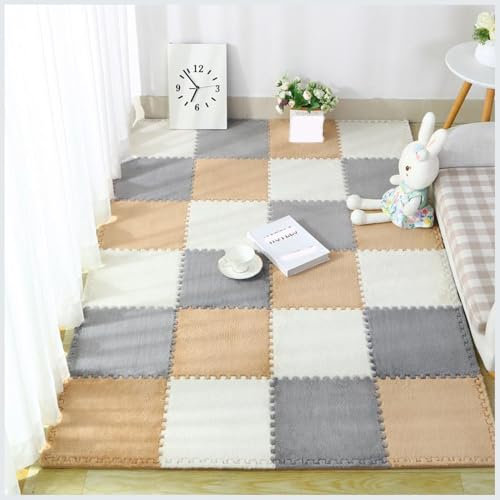 KUANGGE 24er-Pack ineinander greifende Plüschschaumstoffmatten, quadratische Puzzle-Schaumstoffmatten für den Boden, weiche, Flauschige Teppichfliesen, Flauschige Schaumstoff-Bodenfliesen, Spielmatt
