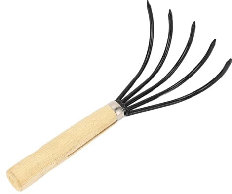 Rastrillo de Mano para Jardín, Cultivo Eficiente con Púas de Acero Al Carbono, Manejo Preciso, de Madera Ergonómico, Construcción Segura para Plantar y Desherbar (Corto)