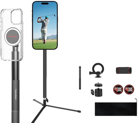 PrecisionMaster Golf Tripod - Heavy Duty Aluminum with MagSafe Compatible | 52 Adjustable, Cellphone Magnetic Compatible, Swing Analysis, Golf Filming Tripod with Magnetic Mount*2